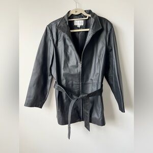 Worthington Black Leather Jacket Belted Petite XL